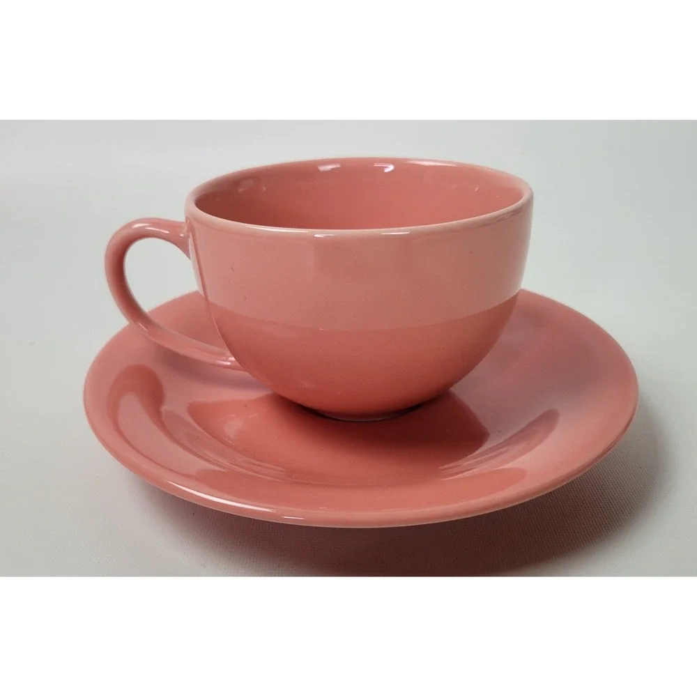 Pottery Barn Colors‎ Salmon Pink Ceramic Cup and Saucer Set 10oz